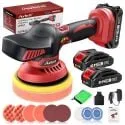 Avhrit 6" Brushless Motor Cordless Car Buffer Polisher Kit with 2x 2000mAh Batteries, 16 Accessories