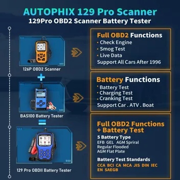 Autophix OM129 Pro 2-in-1 Battery Tester OBD2 Scanner