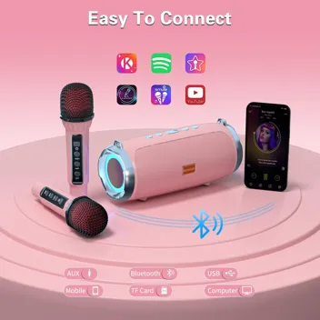 Bonaok Karaoke Portable Bluetooth Speaker w/ 2x Wireless Microphones