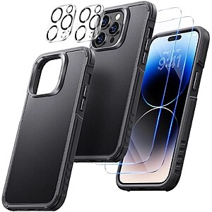 5 in 1 iPhone 14 Pro Max Case, 2 Pack Tempered Glass Screen Protector + 2 Pack Camera Lens Protector