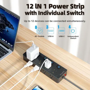 Sufiya L-05 8-Outlet 5.8' Power Strip with 3-Port USB