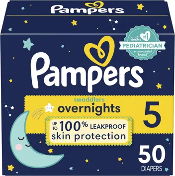 with Amazon S&S - Pampers Swaddlers Overnights Diapers - Size 5, 88 Count, Disposable Baby Diapers, Night Time Skin Protection