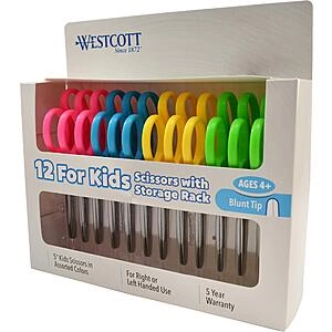 12-Pack 5" Westcott Kids Blunt Safety Scissors (Assorted)