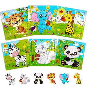 Toddler Wooden Jigsaw Puzzles with Animal Patterns w/ Prime or on 35