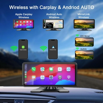 Uknhkd 9.3" Wireless Carplay Android Auto Portable Car Stereo w/ Backup Camera