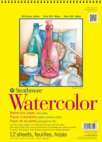 9x12 Strathmore 300 Series Watercolor Paper Pad (12 sheets) w/ Prime