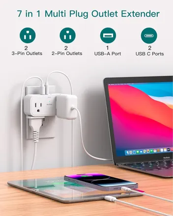 4 AC / 2 USB-C / 1 USB-A Outlet Extender