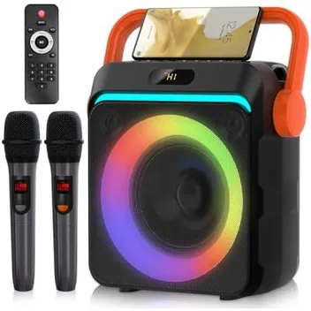 Yuoioyu 9.5" x 12.9" Bluetooth 5.3 RGB Light Portable Karaoke Machine with 2x Wireless Microphones