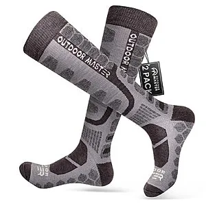 Merino Wool Ski Socks, Over The Calf Non-Slip Cuff Winter Compression Thermal Socks & Women