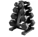 100lb Rubber Coated Hex Dumbbell Weight Set (5-20lb Pairs) with A-Fram Rack