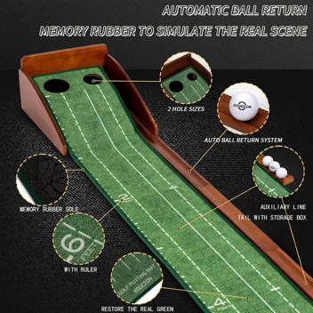 Youczon Putting Green Max Solid Wood Base Golf Mat with Ball Return