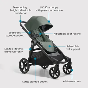 Baby Jogger City Select 2 Single-to-Double Modular Stroller, Flint Sage