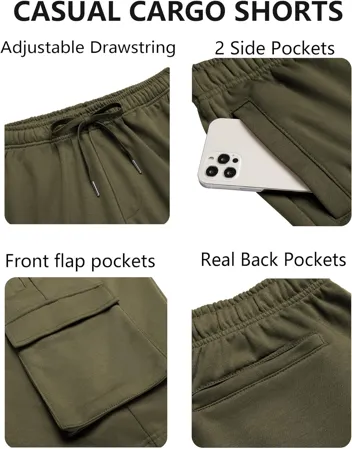 Coofandy Elastic Waist Drawstring Cargo Shorts