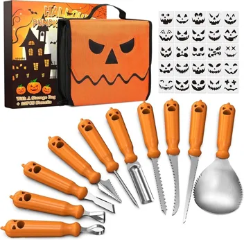 10-Piece Halloween Pumpkin Carving Kit with 25x Stencils