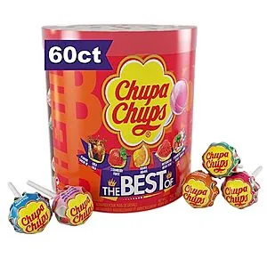 [S&S]: 60-Count Chupa Chups Candy Lollipops Drum Display (5 Flavors) (15.2¢ a pop)