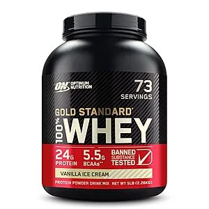 [S&S]: 5-Pound Gold Standard 100% Whey Protein Powder (Vanilla Ice Cream)