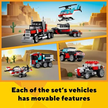 Creator 3 in 1 Flatbed Truck with Helicopter Toy