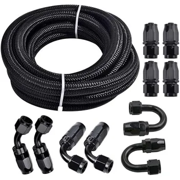 IParts Expert 3/8in 6AN 20ft Nylon tainless Steel Braided Fuel Line Hose Adapter Kit