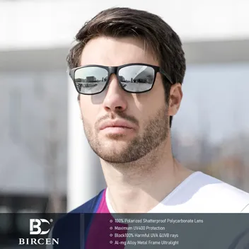 BIRCEN Mens Sunglasses Polarized UV Protection: Classic Shades for Men Driving Fishing with Al-Mg Metal Frame