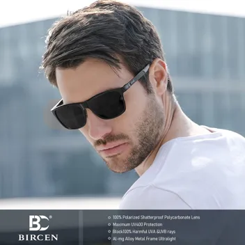 BIRCEN Mens Sunglasses Polarized UV Protection: Classic Shades for Men Driving Fishing with Al-Mg Metal Frame