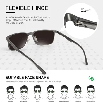 BIRCEN Mens Sunglasses Polarized UV Protection: Classic Shades for Men Driving Fishing with Al-Mg Metal Frame