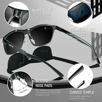 BIRCEN Mens Sunglasses Polarized UV Protection: Classic Shades for Men Driving Fishing with Al-Mg Metal Frame