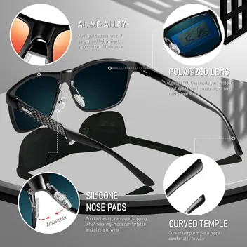 BIRCEN Mens Sunglasses Polarized UV Protection: Classic Shades for Men Driving Fishing with Al-Mg Metal Frame