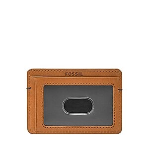 Men's Leather Minimalist Card Case Front Pocket Wallet (Bronson Camel Plaid Emboss)