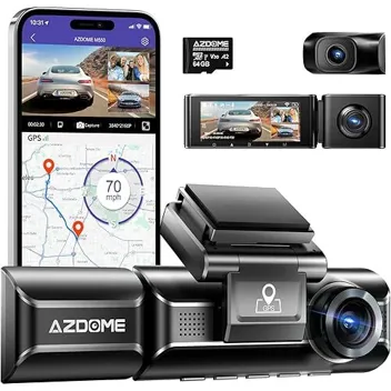 Azdome M550 3Ch 4K +2.5K Sensor WiFI GPS Dash Cam with Rear Cam, 64GB Card