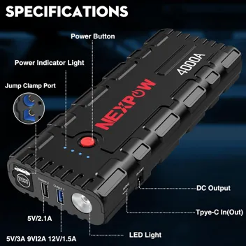 Lightning Deal: 4000A Peak Car Jump Starter w/ 60W USB-C Output (Black)