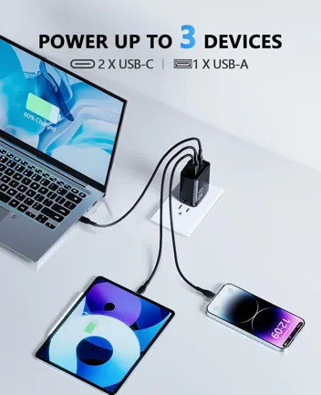 67W 3-Port USB GaN III Wall Charger with 100W USB-C Cable
