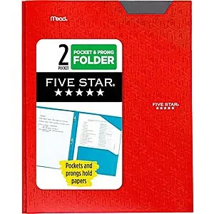 Five Star 8-1/2” x 11" 2 Pocket Folder (Fire Red)