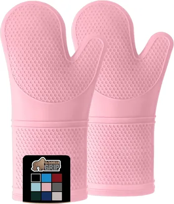 12.5" Heat & Slip Resistant Cotton Lined Silicone Oven Mitts Set