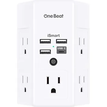 5-Outlet 1800J Surge Protector Outlet Extender w/ 4x USB Ports