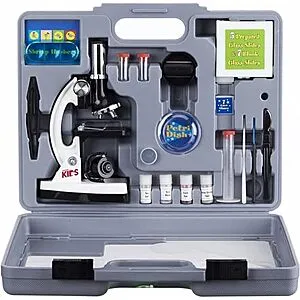 AmScope 120X-1200X 52-pcs Kids Beginner Microscope STEM Kit