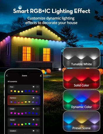 Sunlinkco 50ft RGB+IC Permanent Smart Eave Outdoor Lights