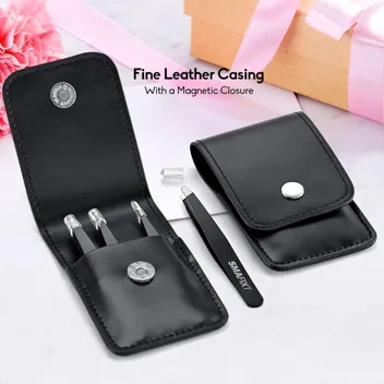 4-Piece Tweezer Set with Leather Case