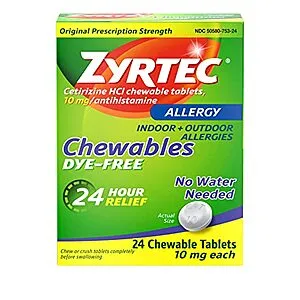 [S&S]: 24-Count 10mg Cetirizine HCI Allergy Chewable Tablets (24-Hour Relief)