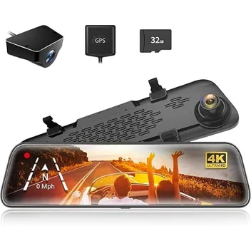 Wolfbox G840S 12" 4K GPS Mirror Dash Camera with Rear Cam, 32GB Card