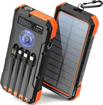 Blavor 20000mAh Solar Power Bank with 4x Built-in Cables, LED Light