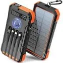 Blavor 20000mAh Solar Power Bank with 4x Built-in Cables, LED Light