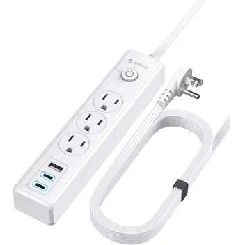 Orico 3-Outlet 3-USB Power Strip with 25ft Flat Cord