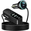 105W 6-Port PD QC 3.0 USB-C Car Charger with 5ft Extension Cable