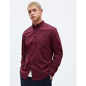 Gap All-Day Poplin Shirt (Slim, Red Navy Gingham)