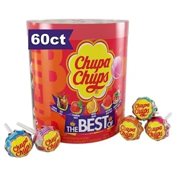 [S&S]: 60-Count Chupa Chups Candy Lollipops Drum Display (5 Flavors) (15.2¢ a pop)