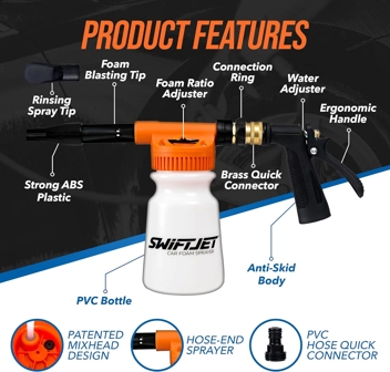 SwiftJet Car Wash Foam Cannon Spray Gun + Microfiber Wash Mitt