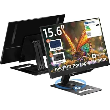 15.6" 1080p USB-C & HDMI IPS Portable Monitor with 360 Rotating Stand