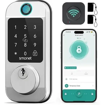 Smonet 10-in-1 Bluetooth Keyless Entry Front Door Lock with Fingerprint & Keypad Unlock