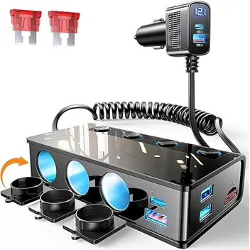191W 6-USB 3x 12V Cigarette Lighter Splitter Adapter with 2x Fuses