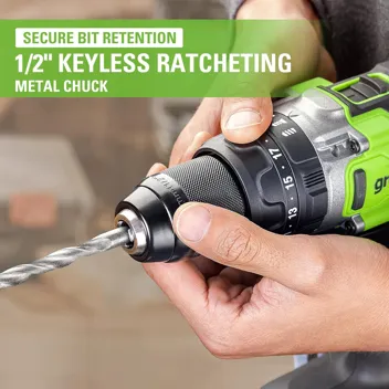 24V Brushless 1/2" Hammer Drill (Metal Chuck 20+3 Clutch / LED Light) + 5 PC Drill Bits, 2.0Ah Battery & Charger Included